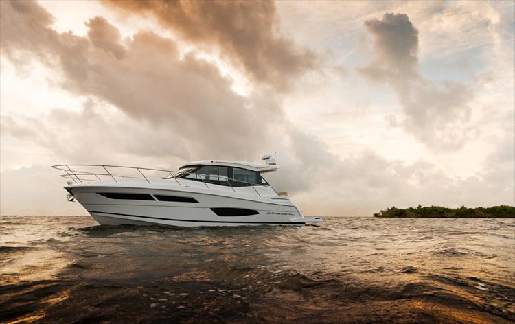 Motor yacht during sunset